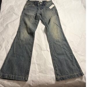 PacSun Low Rise Bootcut Flare Faded Jeans Medium Wash Distressed Denim Size 23